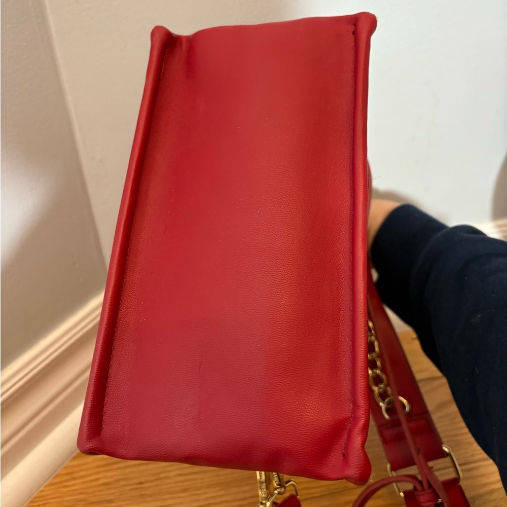 Steve Madden Red Quilted Crossbody Satchel With Logo Removable Strap Mini Bag - Picture 5 of 12
